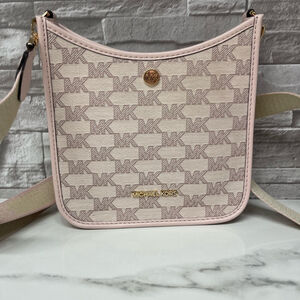 Michael Kors Briley Crossbody MK Signature Logo Jacquard Pink & White